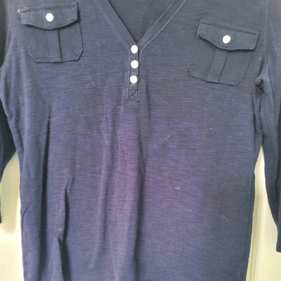 Chaps Classics Women's 3/4 Sleeve Cotton Top with Pockets Size L - Picture 4 of 11